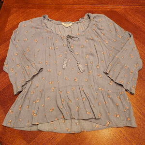 Women's Hippie Rose Blue Floral Blouse L A2